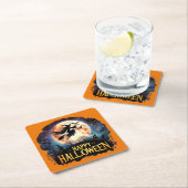 ハッピーハローウィン – 魔女オンブ飛んでいるロム スクエアペーパーコースター (インサイチュ)