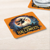 ハッピーハローウィン – 魔女オンブ飛んでいるロム スクエアペーパーコースター (アングル)