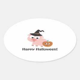 ハッピーハローウィン!魔女ブタ 楕円形シール