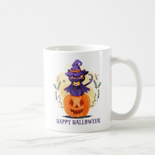 ハッピーハローウィン – 魔女黒猫 コーヒーマグカップ (右)