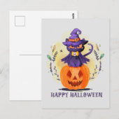 ハッピーハローウィン – 魔女黒猫 ポストカード (正面/裏面)