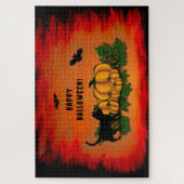 ハッピーハローウィン、黒猫、こうもり、カボチャ ジグソーパズル (縦)