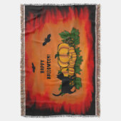 ハッピーハローウィン、黒猫、こうもり、カボチャ スローブランケット (正面縦)