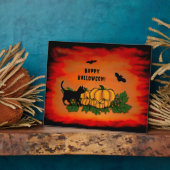 ハッピーハローウィン、黒猫、こうもり、カボチャ フォトプラーク (側面)