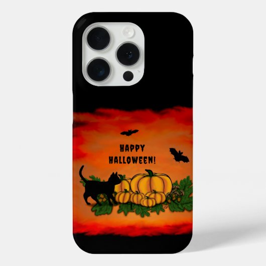 ハッピーハローウィン、黒猫、こうもり、カボチャ Case-Mate iPhoneケース (裏面)