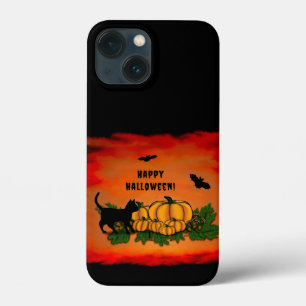 ハッピーハローウィン、黒猫、こうもり、カボチャ iPhone 13 MINIケース