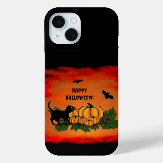 ハッピーハローウィン、黒猫、こうもり、カボチャ Case-Mate iPhoneケース (裏面)