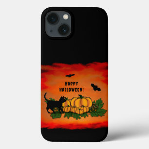ハッピーハローウィン、黒猫、こうもり、カボチャ iPhone 13ケース