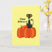 ハッピーハローウィン、黒猫/カボチャ カード (黄色い花)