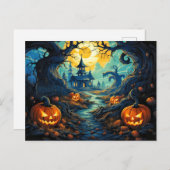 ハッピーハローウィン | Creepy 幽霊のよく出る Forest ポストカード (正面/裏面)