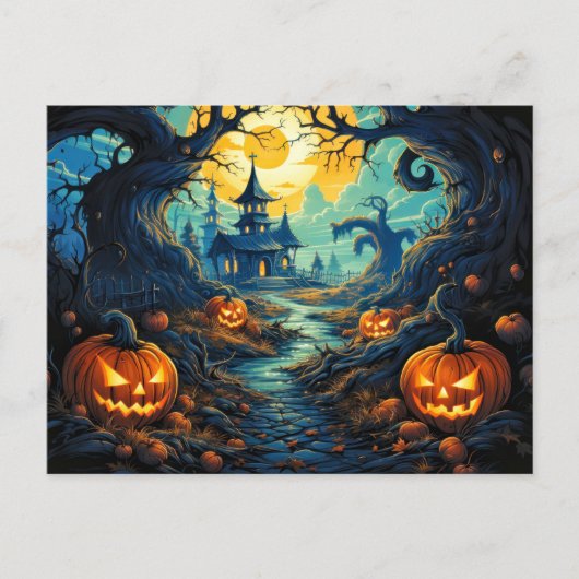 ハッピーハローウィン | Creepy 幽霊のよく出る Forest ポストカード (正面)