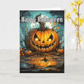 ハッピーハローウィン | Creepy Pumpkin カード (黄色い花)