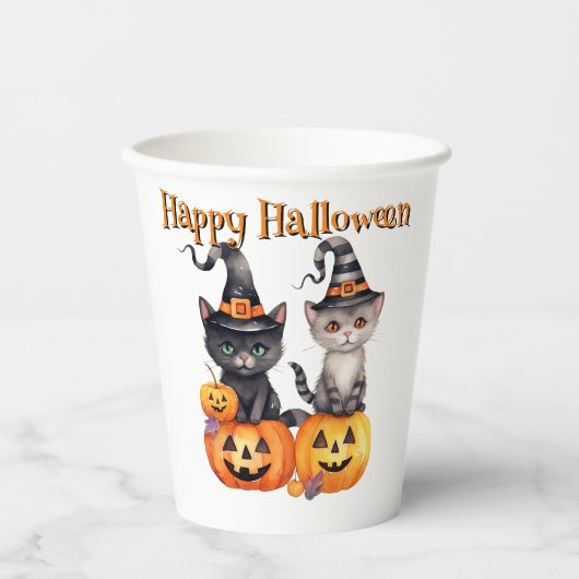 ハッピーハローウィン | KITTENS & PUMPKINS on White 紙コップ (正面)