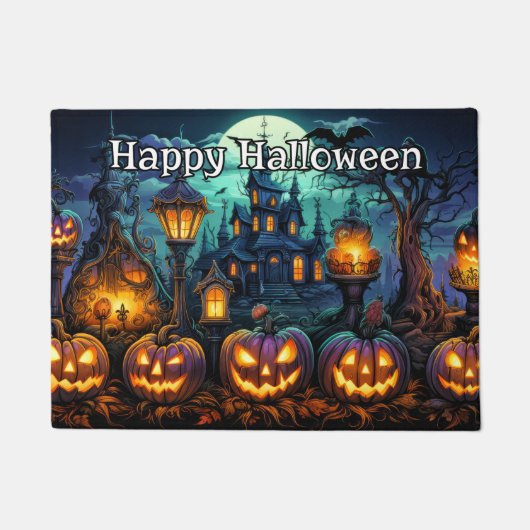 ハッピーハローウィン | Nefrey 白熱［赤熱］光を放つ Pumpkins ドアマット (正面)