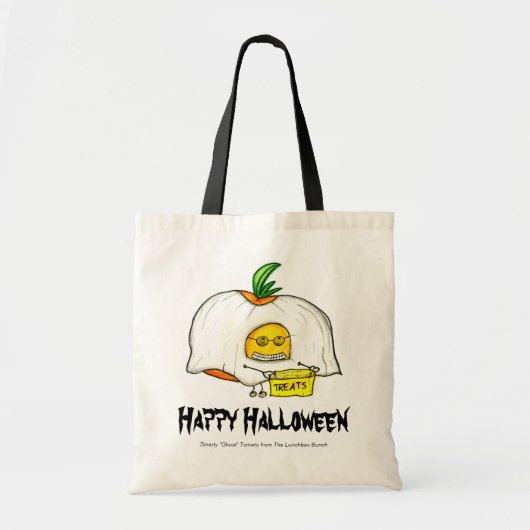 ハッピーハローウィン、Smartyの幽霊のトマト トートバッグ (正面)
