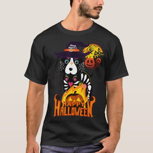 ハッピーハローウェニー・ダックスシュント・ミイドキシードッグトリック Tシャツ (正面)
