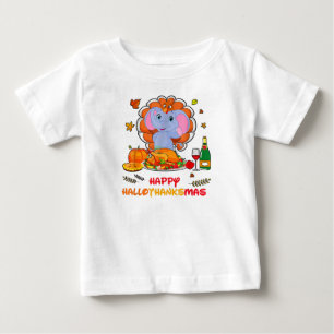 ハッピーハローゾウ飲みワインありがとうギフト ベビーTシャツ