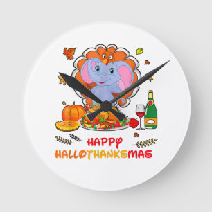 ハッピーハローゾウ飲みワインありがとうギフト ラウンド壁時計
