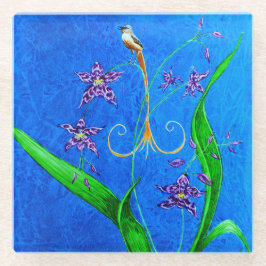 ハッピーハワイアンオーキッドバード ガラスコースター