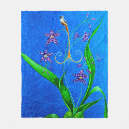 ハッピーハワイアンオーキッドバード フリースブランケット