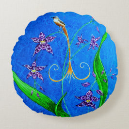 ハッピーハワイアンオーキッドバード ラウンドクッション