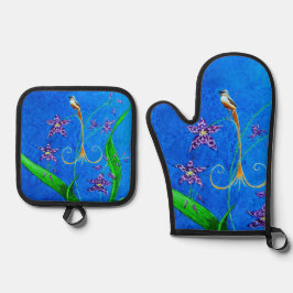 ハッピーハワイアンオーキッドバード 鍋つかみ&鍋敷きセット