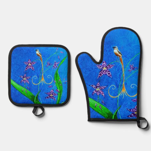 ハッピーハワイアンオーキッドバード 鍋つかみ&鍋敷きセット (正面)