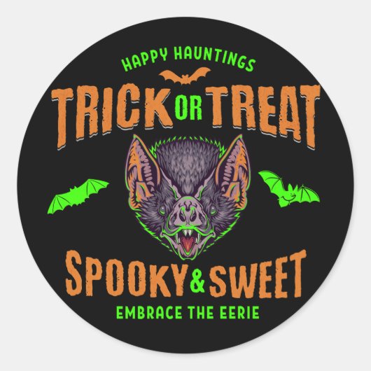 ハッピーハント |ハロウィーンのトリックまたはトリートこうもり ラウンドシール (正面)