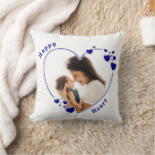 ハッピーハートカスタムブルー写真枕 クッション (ブランケット)