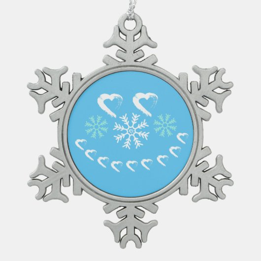 ハッピーハートスノーフレークオーナメント スノーフレークピューターオーナメント (正面)