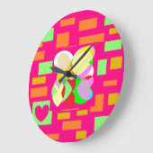 ハッピーハートデザインインパステルと正方形 ラージ壁時計 (傾斜)