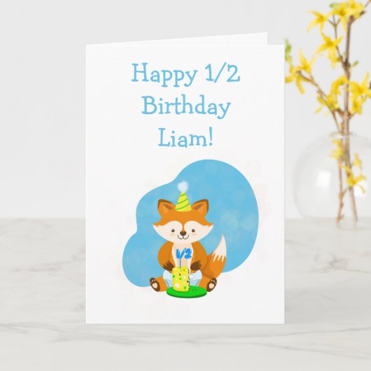ハッピーハーフ誕生日ソンベビーキツネと誕生日 カード (黄色い花)