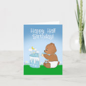 ハッピーハーフ誕生日テディ食べベアのケーキ カード (正面)