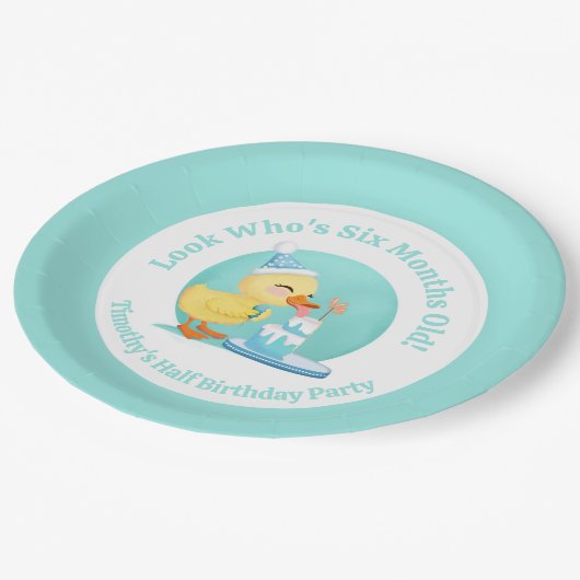 ハッピーハーフ誕生日ベビーアヒルとケーキパーティー ペーパープレート (アングル)