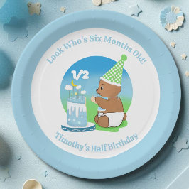 ハッピーハーフ誕生日ベビーベアーウィズケーキパーティー ペーパープレート