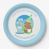 ハッピーハーフ誕生日ベビーベアーウィズケーキパーティー ペーパープレート (正面)