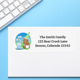 ハッピーハーフ誕生日ベビーベアーウィズケーキ ラベル