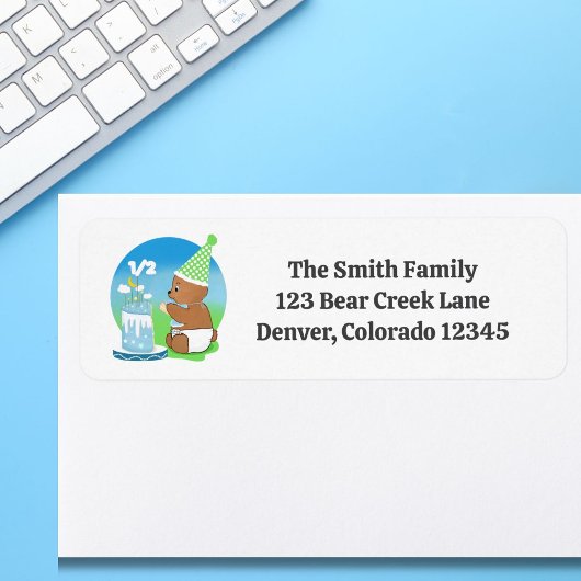 ハッピーハーフ誕生日ベビーベアーウィズケーキ ラベル