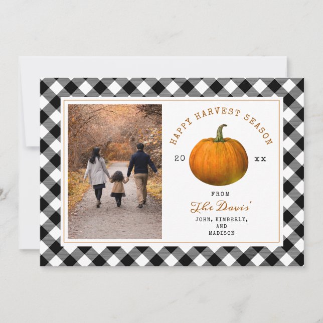 ハッピーハーベストカボチャPlaid写真Thanksgiving (正面)