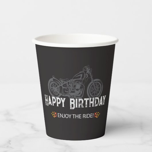 ハッピーバイク誕生日 バイク乗り 紙コップ (正面)