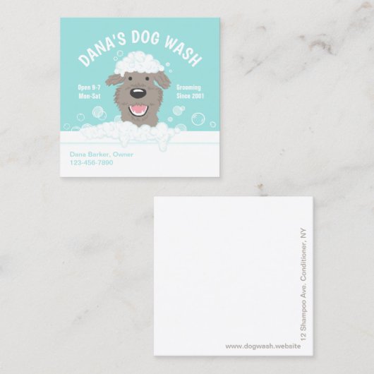 ハッピーバスタブ犬 |ペットグルーミング |かわいい漫画 スクエア名刺 (正面/裏面)