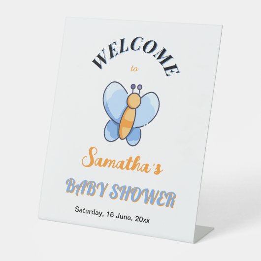 ハッピーバタフライ赤ちゃんシャワー台座標識 台座サイン (正面)