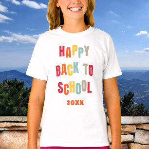 ハッピーバックスクールカスタムテキストカラフル Tシャツ