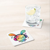 ハッピーバニーとヘッドホ聞ンの音楽へ。 スクエアペーパーコースター (インサイチュ)