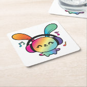 ハッピーバニーとヘッドホ聞ンの音楽へ。 スクエアペーパーコースター (アングル)