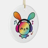 ハッピーバニーとヘッドホ聞ンの音楽へ。 セラミックオーナメント (右)