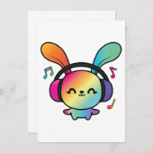 ハッピーバニーとヘッドホ聞ンの音楽へ。 ノートカード (正面/裏面)