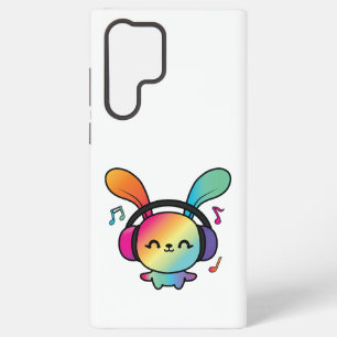 ハッピーバニーとヘッドホ聞ンの音楽へ。 SAMSUNG GALAXY S22 ULTRAケース