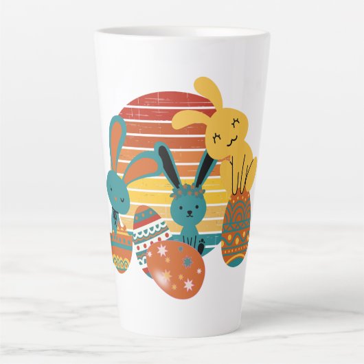 ハッピーバニー、イースターエッグ、かわいい カフェラテマグ (正面)