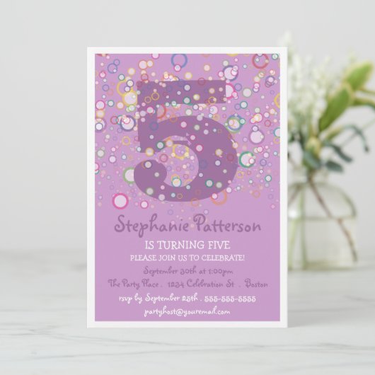 ハッピーバブル!年齢カラフル番号誕生日パーティー 招待状 (スタンド正面)